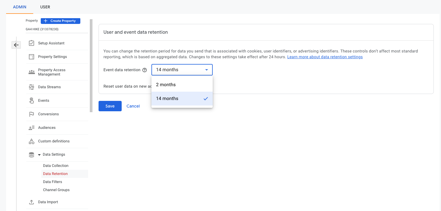 GA4 - Data Retention