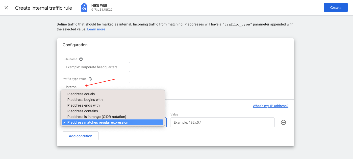 GA4 - Internal traffic create